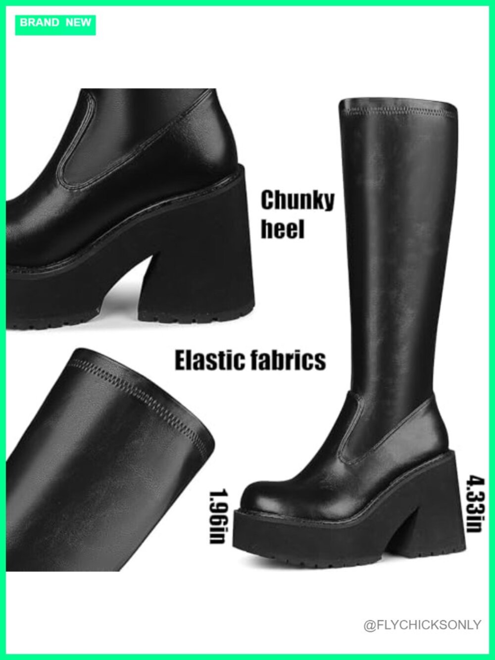 Elastic Knee High Platform Chunky Heel Sock Boots Zipper Round Toe Fashion - Picture 3 of 6